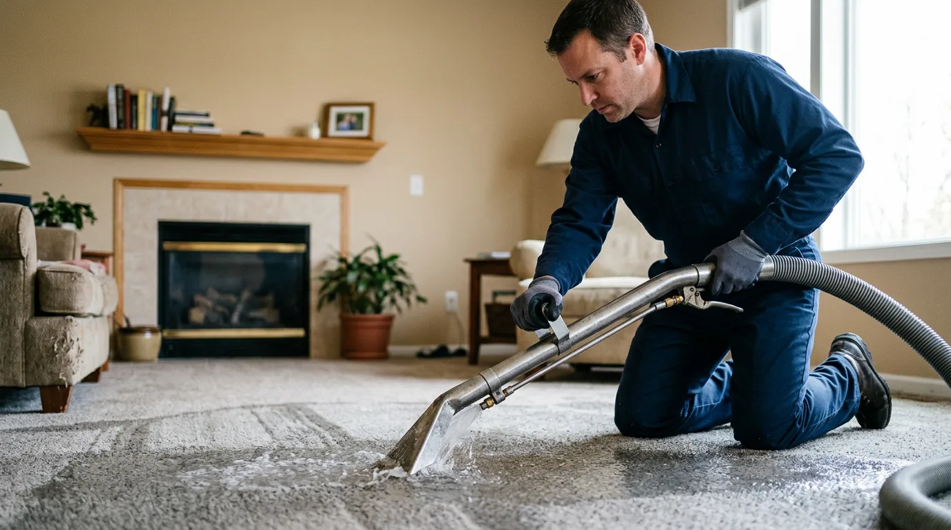 Water damage restoration technician working near Brownville, ME